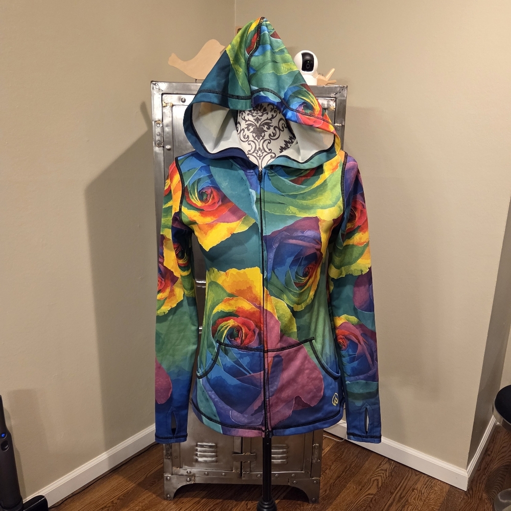 SOLD INKnBURN Rainbow Roses Running Hoodie with Thumbholes sz Sm
